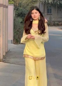 y2k Yellow Kurta Set with Palazzo Pants