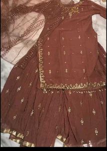 Elegant Brown Embroidered Sharara Suit