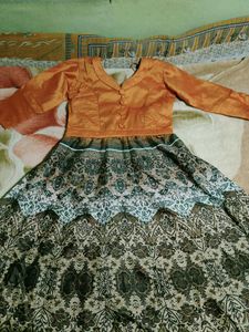 Elegant Orange &amp; Brown Printed Lehenga Choli