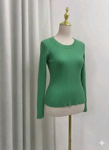 Green Ribbed Knit Long Sleeve Top