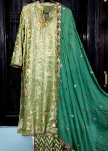 Silk Heavy Party Wear Dress (Pista Colour)