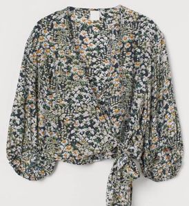 H&M Floral Wrap Tie Blouse
