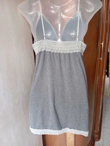 Cute Grey Nightgown with Lace Trim