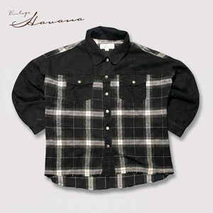 Vintage Havana Plaid Flannel & Denim Mix Overshirt