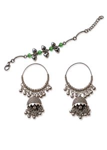 Boho Heart & Bead Bracelet and Jhumka Earrings Set