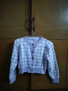 Pink Checkered Knit Cardigan