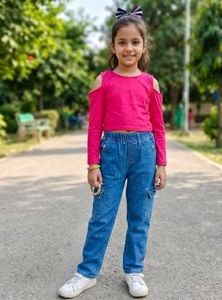 Cute Denim Jeans &amp; Pink Top Set