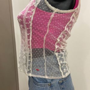 Bershka Embroidery Net Top