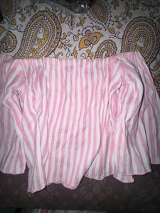 Pink Striped Off-Shoulder Top