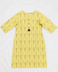 Yellow Printed Kurta with Tassel Detail
