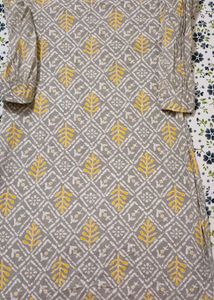Grey &amp; Yellow Print Kurti Without Dupatta