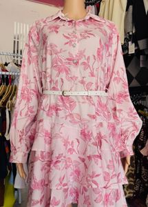 Savana Chic Pink Floral Tiered Dress