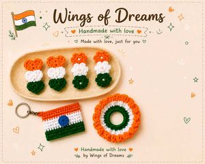 Handmade Crochet Indian Flag Hair Clips & Keychain
