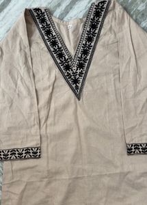 Elegant Beige Kurta with Black Embroidery