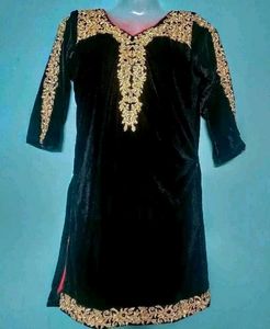 Black Velvet Kurta with Gold Embroidery