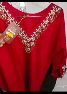 Elegant Red Embroidered Kurta