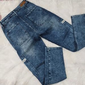 Washed Blue Cargo High Waist Jeans