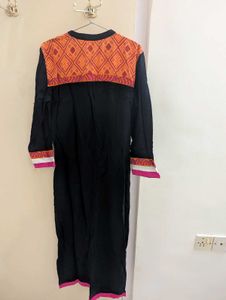 Stylish Black Kurta with Orange Print