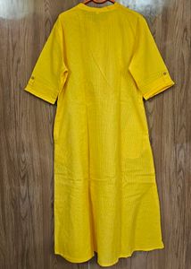 Yellow Striped Kurta with Embellished Neckline