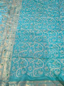 Embroidered Teal Saree with Embellishments