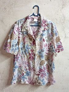 Floral Short Sleeve Button-Up Shirt Oversized