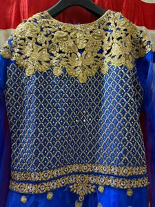 Blue Embroidered handwork gown set
