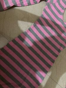 Pink &amp; Grey Striped Long Sleeve Dress