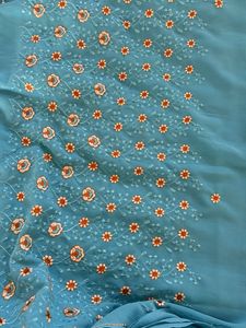 Elegant Blue Embroidered Saree