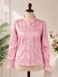 Elegant Pink Satin Blouse with Embroidery