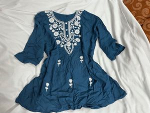 Teal Blue Embroidered Ethnic Kurta 💙