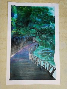 Serene Forest Path Watercolor Painting