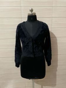 Imported Cozy Black Fuzzy Cardigan