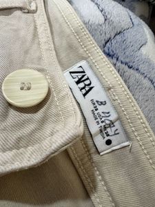 ZARA High-Waisted Party Cream Denim Jeans