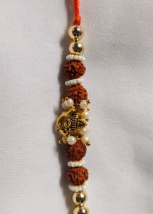Handmade Rudraksha & Pearl Rakhi Bracelet