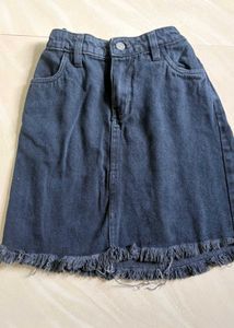 Classic Denim Mini Skirt with Fringes
