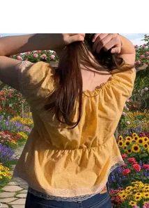 Cute Yellow Gingham Puff Sleeve Top❤️🎀
