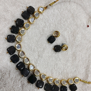 single line kundan necklace set