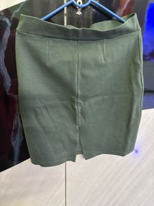 Olive Green Slit Mini Skirt