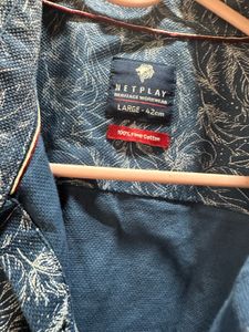 Netplay Men's Blue Leaf Print Shirt