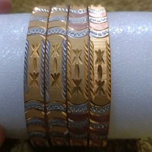 Set of 4 Gold &amp; Silver Bangles Size 2.6
