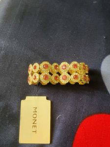 Monet Gold Tone Red Stone Bracelet