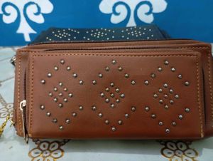 3 Pieces Combo Studded Brown Wallet