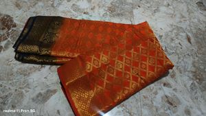 Elegant Orange &amp; Gold Silk Saree