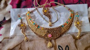Gold Tone Ethnic Necklace & Earrings Set