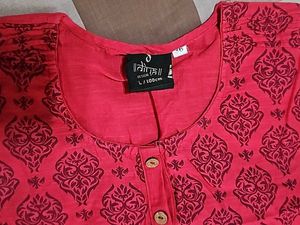 Block Printed Red Cotton Short Kurta
