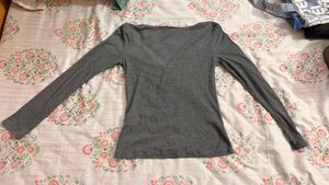 Grey Ribbed Long Sleeve Top