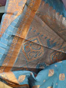 Beautiful Teal Saree with Gold Print