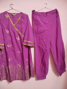Elegant Purple Kurta Set with Gold Print