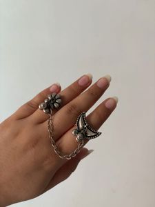 Boho Chain Ring with Flower & Moon