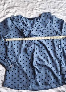 Chic Blue Polka Dot Ruffle korean style top